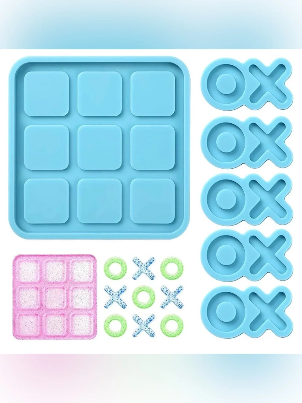 Silicone Tic Tac Toe Resin Mold Set - Blue